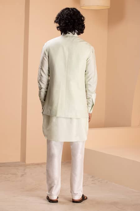 Shop_Amit Arora_Green Silk Embroidery Phool Bundi Kurta Set _at_Aza_Fashions