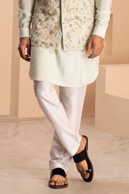 Amit Arora_Green Silk Embroidery Phool Bundi Kurta Set _Online_at_Aza_Fashions