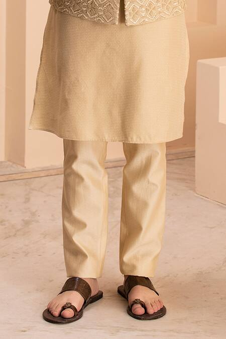 Amit Arora_Gold Cotton, Silk Embroidery Bahar Bundi Kurta Set _Online_at_Aza_Fashions