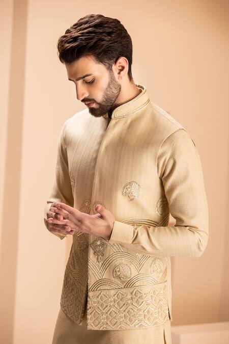 Buy_Amit Arora_Gold Cotton, Silk Embroidery Bahar Bundi Kurta Set 