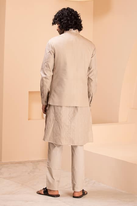 Shop_Amit Arora_Beige Silk, Cotton Embroidery Gul Bundi Kurta Set _at_Aza_Fashions