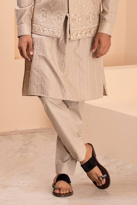 Amit Arora_Beige Silk, Cotton Embroidery Gul Bundi Kurta Set _Online_at_Aza_Fashions