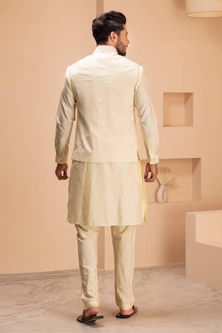 Shop_Amit Arora_Yellow Silk Embroidery Gulshan Bundi Kurta Set _at_Aza_Fashions