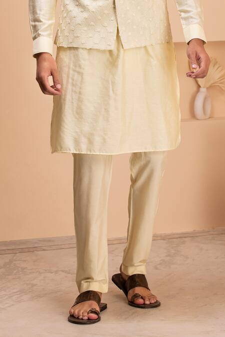 Amit Arora_Yellow Silk Embroidery Gulshan Bundi Kurta Set _Online_at_Aza_Fashions