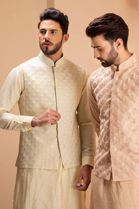 Shop_Amit Arora_Yellow Silk Embroidery Gulshan Bundi Kurta Set _Online_at_Aza_Fashions