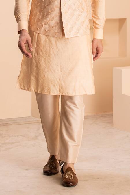 Amit Arora_Peach Silk Embroidery Shamiyana Bundi Kurta Set _Online_at_Aza_Fashions