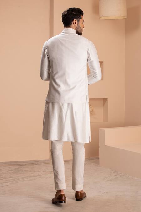 Shop_Amit Arora_Off White Silk Cut Work Mosaic Cutdana Embroidered Bundi Set _at_Aza_Fashions