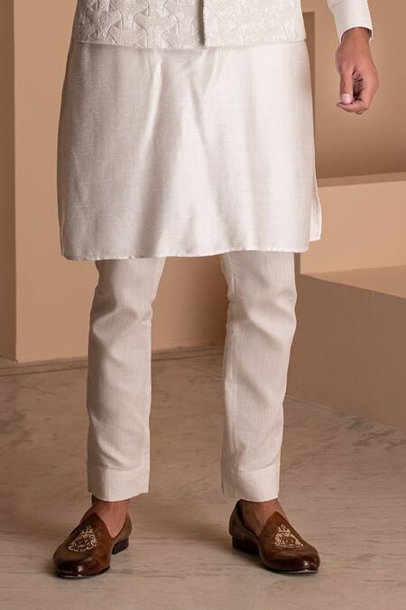 Amit Arora_Off White Silk Cut Work Mosaic Cutdana Embroidered Bundi Set _Online_at_Aza_Fashions