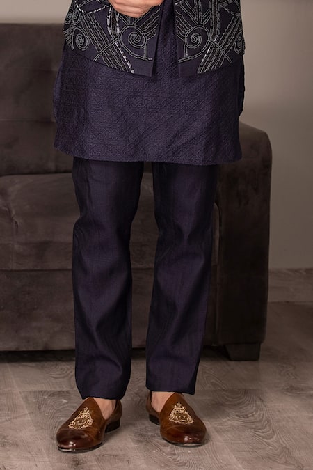 Amit Arora Blue Silk Embroidery Damask Bloom Bundi Kurta Set at Aza Fashions Amit Arora_Blue Silk Embroidery Damask Bloom Bundi Kurta Set _at_Aza_Fashions