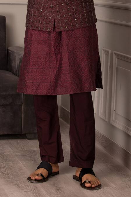 Amit Arora Wine Silk Cut Work, Embroidery Flora Cutdana Jaal Bundi Set Online at Aza Fashions Amit Arora_Wine Silk Cut Work, Embroidery Flora Cutdana Jaal Bundi Set_Online_at_Aza_Fashions