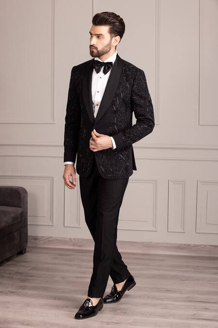 Buy Amit Arora Black Kota Doria Embroidery Celeste Cutdana Embellished Tuxedo With Trouser Online at Aza Fashions Buy_Amit Arora_Black Kota Doria Embroidery Celeste Cutdana Embellished Tuxedo With Trouser _Online_at_Aza_Fashions