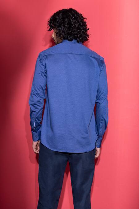 Shop_Amit Arora_Blue Cotton Embroidery Sneaker Hand Front Shirt_at_Aza_Fashions