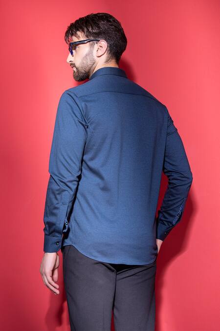 Shop Amit Arora Blue Cotton Embroidery Hand Front Shirt at Aza Fashions Shop_Amit Arora_Blue Cotton Embroidery Hand Front Shirt_at_Aza_Fashions