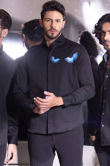 Buy Amit Arora Black Cotton Embroidery Hand Sleeve Shirt Online at Aza Fashions Buy_Amit Arora_Black Cotton Embroidery Hand Sleeve Shirt _Online_at_Aza_Fashions