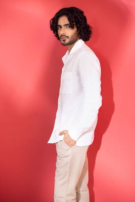 Buy Amit Arora White Linen Solid Safari Shirt Online at Aza Fashions Buy_Amit Arora_White Linen Solid Safari Shirt _Online_at_Aza_Fashions