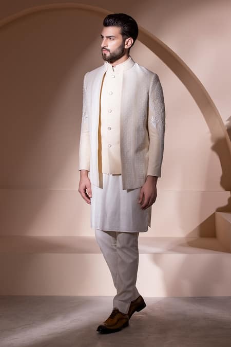 Amit Arora Cream Silk Embroidery Hand Jacket And Kurta Set Online at Aza Fashions Amit Arora_Cream Silk Embroidery Hand Jacket And Kurta Set _Online_at_Aza_Fashions