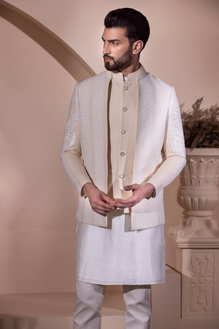 Buy Amit Arora Cream Silk Embroidery Hand Jacket And Kurta Set Online at Aza Fashions Buy_Amit Arora_Cream Silk Embroidery Hand Jacket And Kurta Set _Online_at_Aza_Fashions