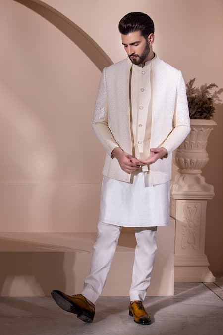 Shop Amit Arora Cream Silk Embroidery Hand Jacket And Kurta Set Online at Aza Fashions Shop_Amit Arora_Cream Silk Embroidery Hand Jacket And Kurta Set _Online_at_Aza_Fashions