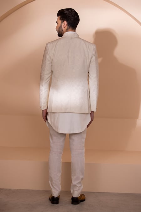 Shop Amit Arora Cream Jacquard, Silk Embroidery Hand Sherwani With Pant Set at Aza Fashions Shop_Amit Arora_Cream Jacquard, Silk Embroidery Hand Sherwani With Pant Set _at_Aza_Fashions