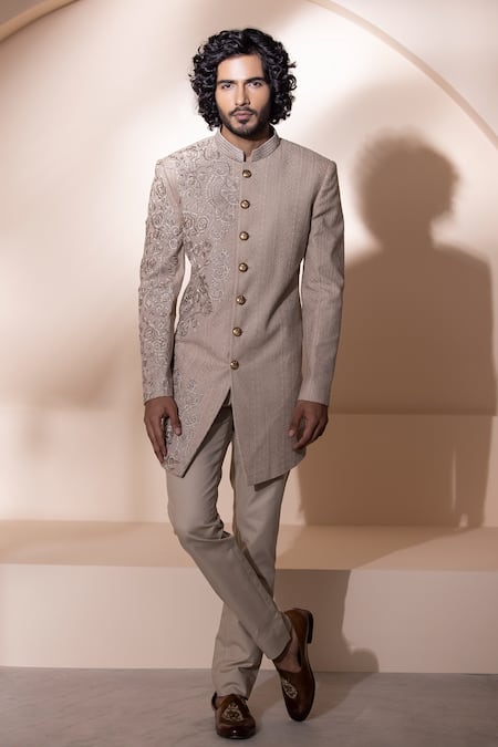 AMIT ARORA Floral Hand Embroidered Sherwani With Pant 