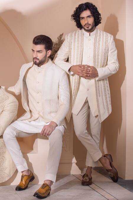 Amit Arora Cream Cotton Embroidery Hand Jacket With Pant Set Online at Aza Fashions Amit Arora_Cream Cotton Embroidery Hand Jacket With Pant Set _Online_at_Aza_Fashions