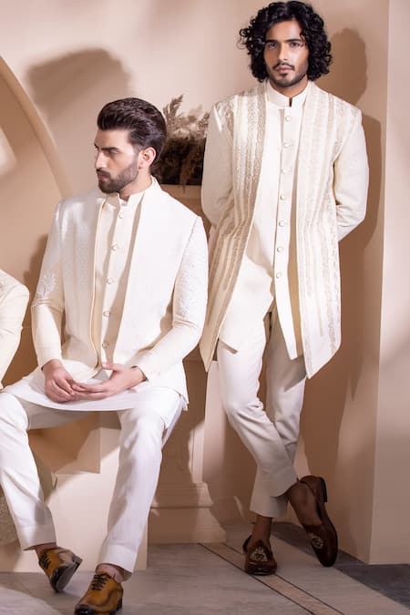 Buy Amit Arora Cream Cotton Embroidery Hand Jacket With Pant Set Online at Aza Fashions Buy_Amit Arora_Cream Cotton Embroidery Hand Jacket With Pant Set _Online_at_Aza_Fashions