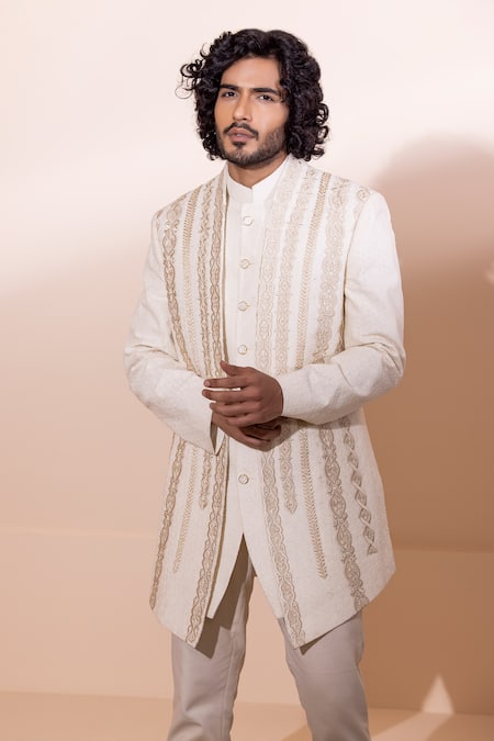 Shop Amit Arora Cream Cotton Embroidery Hand Jacket With Pant Set Online at Aza Fashions Shop_Amit Arora_Cream Cotton Embroidery Hand Jacket With Pant Set _Online_at_Aza_Fashions
