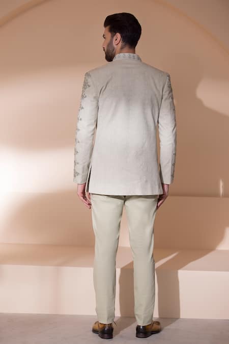 Shop Amit Arora Green Cotton Embroidery Floral Hand Bandi And Pant Set at Aza Fashions Shop_Amit Arora_Green Cotton Embroidery Floral Hand Bandi And Pant Set _at_Aza_Fashions