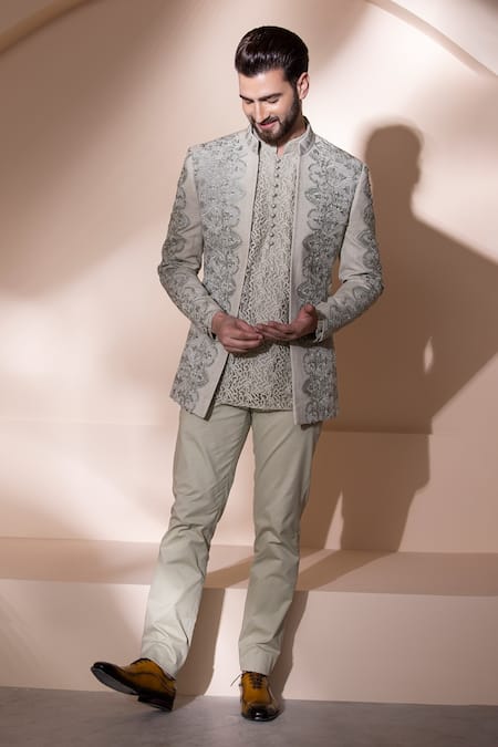 Amit Arora Green Cotton Embroidery Floral Hand Bandi And Pant Set Online at Aza Fashions Amit Arora_Green Cotton Embroidery Floral Hand Bandi And Pant Set _Online_at_Aza_Fashions