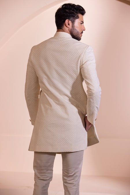 Shop Amit Arora Cream Cotton Embroidery Hand Sherwani With Pant at Aza Fashions Shop_Amit Arora_Cream Cotton Embroidery Hand Sherwani With Pant _at_Aza_Fashions