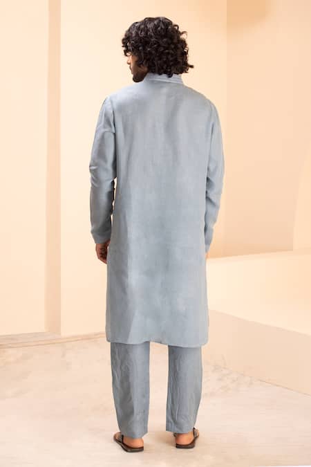 Shop Amit Arora Blue Linen Embroidery Kurta With Aligadhi at Aza Fashions Shop_Amit Arora_Blue Linen Embroidery Kurta With Aligadhi _at_Aza_Fashions