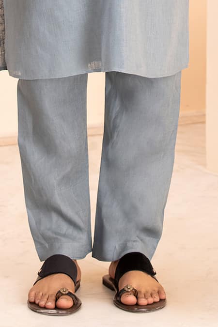 Amit Arora Blue Linen Embroidery Kurta With Aligadhi Online at Aza Fashions Amit Arora_Blue Linen Embroidery Kurta With Aligadhi _Online_at_Aza_Fashions