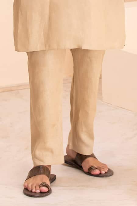 Amit Arora_Beige Linen Embroidery Dori Kurta With Aligadhi _Online_at_Aza_Fashions