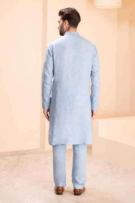 Shop Amit Arora Blue Linen Dori Embroidered Kurta With Aligadhi at Aza Fashions Shop_Amit Arora_Blue Linen Dori Embroidered Kurta With Aligadhi _at_Aza_Fashions