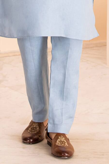 Amit Arora Blue Linen Dori Embroidered Kurta With Aligadhi Online at Aza Fashions Amit Arora_Blue Linen Dori Embroidered Kurta With Aligadhi _Online_at_Aza_Fashions