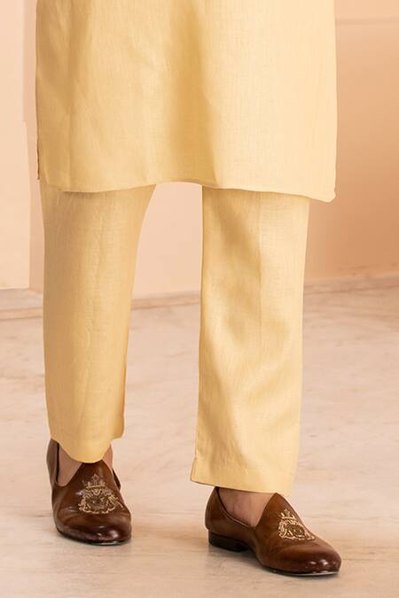 Amit Arora Yellow Linen Embroidery Placement Kurta With Aligadhi Online at Aza Fashions Amit Arora_Yellow Linen Embroidery Placement Kurta With Aligadhi _Online_at_Aza_Fashions