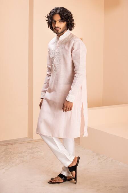Amit Arora Pink Linen Embroidery Kurta And Aligadhi Set Online at Aza Fashions Amit Arora_Pink Linen Embroidery Kurta And Aligadhi Set _Online_at_Aza_Fashions