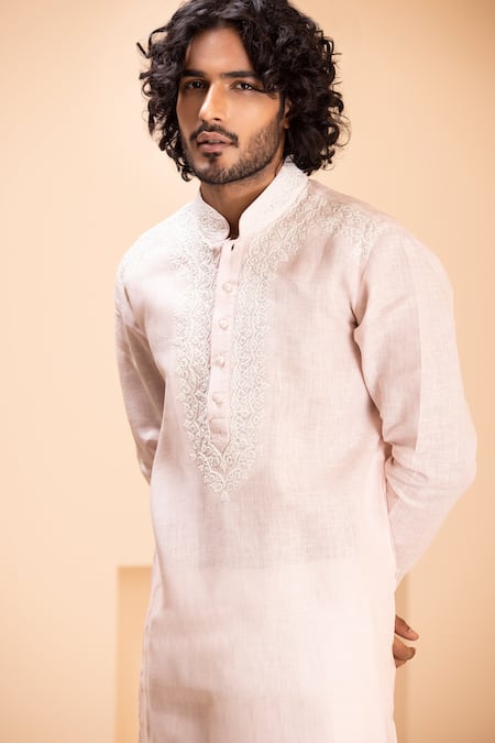 Buy Amit Arora Pink Linen Embroidery Kurta And Aligadhi Set Online at Aza Fashions Buy_Amit Arora_Pink Linen Embroidery Kurta And Aligadhi Set _Online_at_Aza_Fashions