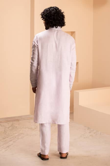 Shop Amit Arora Pink Linen Zari, Metallic Thread, Embroidery Kurta With Aligadhi at Aza Fashions Shop_Amit Arora_Pink Linen Zari, Metallic Thread, Embroidery Kurta With Aligadhi _at_Aza_Fashions