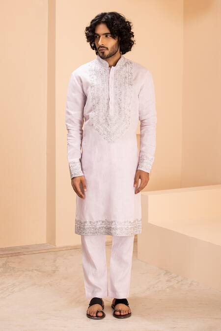 Amit Arora Pink Linen Zari, Metallic Thread, Embroidery Kurta With Aligadhi Online at Aza Fashions Amit Arora_Pink Linen Zari, Metallic Thread, Embroidery Kurta With Aligadhi _Online_at_Aza_Fashions