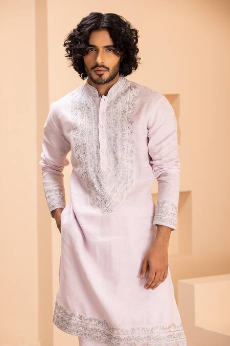 Buy Amit Arora Pink Linen Zari, Metallic Thread, Embroidery Kurta With Aligadhi Online at Aza Fashions Buy_Amit Arora_Pink Linen Zari, Metallic Thread, Embroidery Kurta With Aligadhi _Online_at_Aza_Fashions