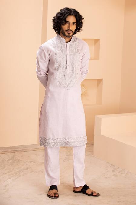 Shop Amit Arora Pink Linen Zari, Metallic Thread, Embroidery Kurta With Aligadhi Online at Aza Fashions Shop_Amit Arora_Pink Linen Zari, Metallic Thread, Embroidery Kurta With Aligadhi _Online_at_Aza_Fashions