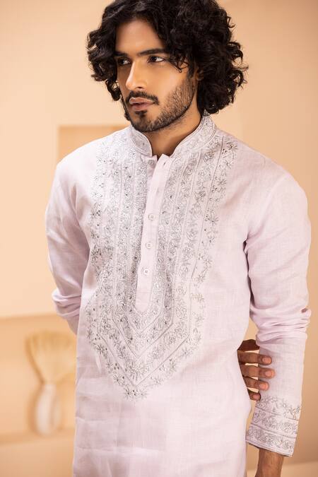 Amit Arora Pink Linen Zari, Metallic Thread, Embroidery Kurta With Aligadhi at Aza Fashions Amit Arora_Pink Linen Zari, Metallic Thread, Embroidery Kurta With Aligadhi _at_Aza_Fashions