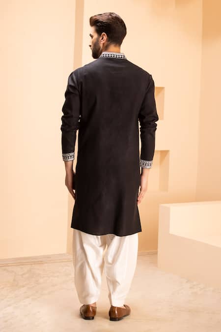 Shop Amit Arora Black Linen, Cotton Zari, Embroidery Kurta With Salwar at Aza Fashions Shop_Amit Arora_Black Linen, Cotton Zari, Embroidery Kurta With Salwar _at_Aza_Fashions