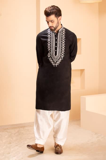 Amit Arora Black Linen, Cotton Zari, Embroidery Kurta With Salwar Online at Aza Fashions Amit Arora_Black Linen, Cotton Zari, Embroidery Kurta With Salwar _Online_at_Aza_Fashions