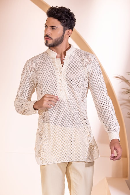 AMIT ARORA Cotton Crochet Short Kurta 