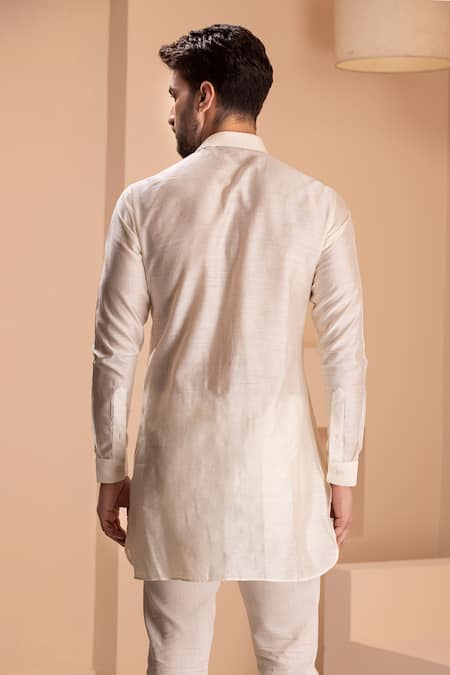 Shop Amit Arora Cream Silk Embroidery Crochet Kurta at Aza Fashions Shop_Amit Arora_Cream Silk Embroidery Crochet Kurta _at_Aza_Fashions