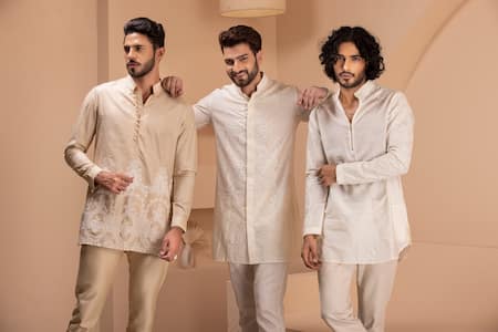 Amit Arora Cream Silk Embroidery Crochet Kurta Online at Aza Fashions Amit Arora_Cream Silk Embroidery Crochet Kurta _Online_at_Aza_Fashions