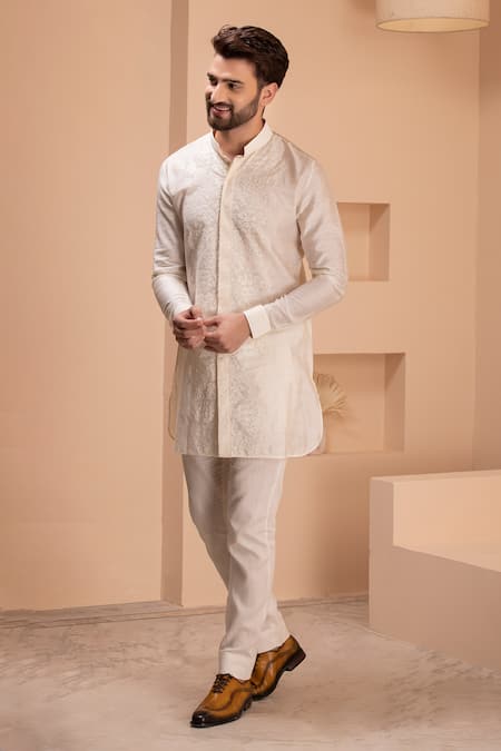 Buy Amit Arora Cream Silk Embroidery Crochet Kurta Online at Aza Fashions Buy_Amit Arora_Cream Silk Embroidery Crochet Kurta _Online_at_Aza_Fashions