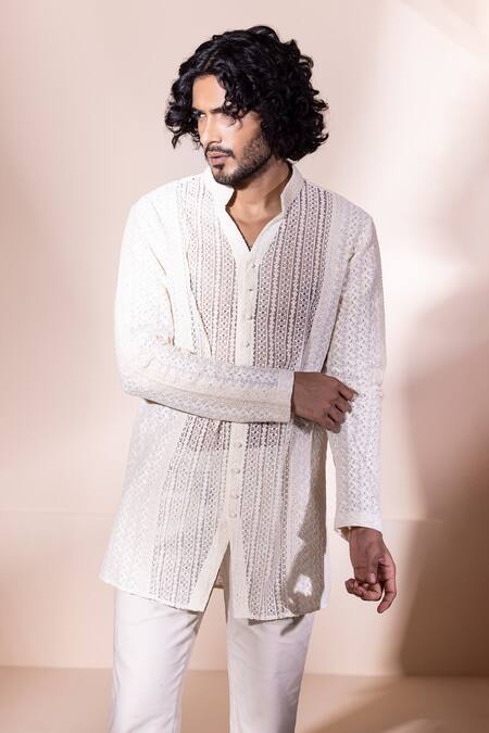 Buy Amit Arora Cream Cotton Short Crochet Shirt Kurta Online at Aza Fashions Buy_Amit Arora_Cream Cotton Short Crochet Shirt Kurta_Online_at_Aza_Fashions